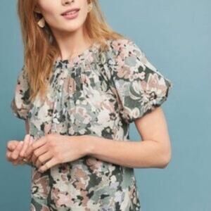 Maeve Green Floral Kit Short Sleeve Pop Over  Top Small